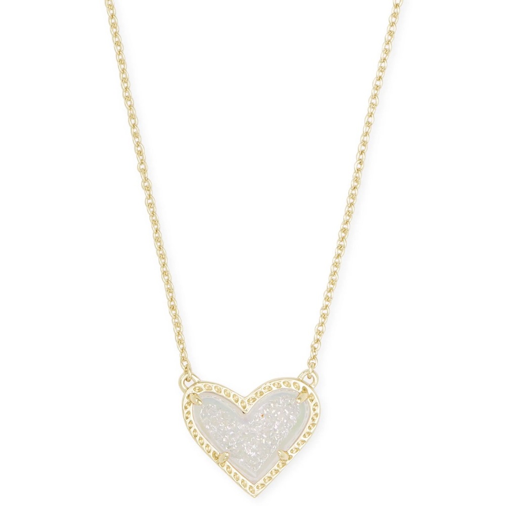 Kendra Scott Ari Heart Gold Pendant Necklace in Iridescent Drusy